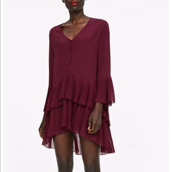 Zara Dresses & Skirts - Zara pleated maroon tunic dress
